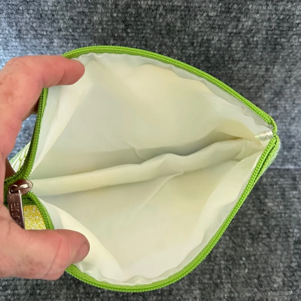 Clinique Floral Makeup Bag Green Yellow Blue Canvas Zipper Pouch Cosmetic Case